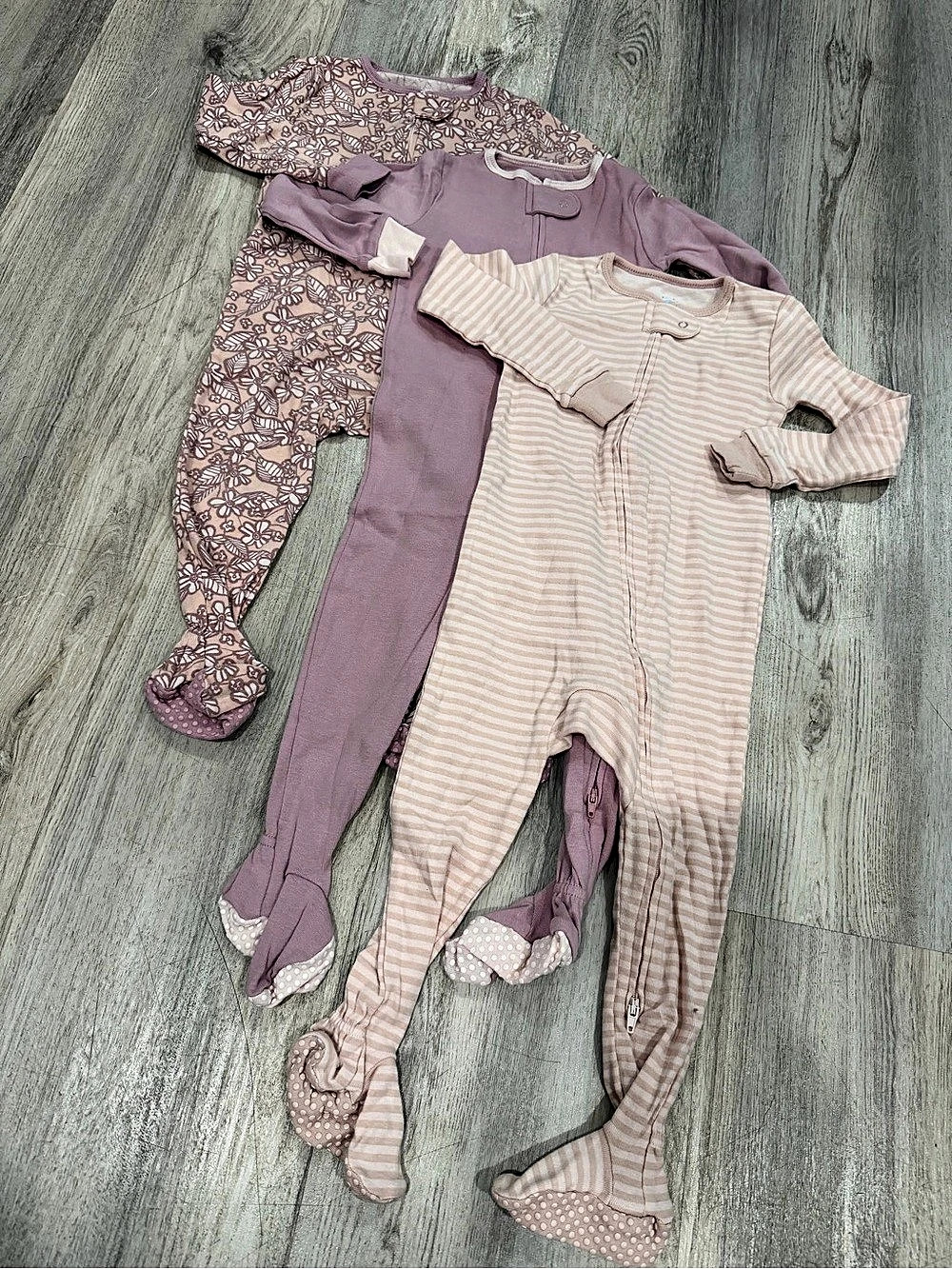 Cloud island Floral Footie Pajama bundle of three